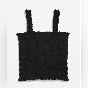 Black Crop Top - Aerie Black Smocked Crop-Top w/ Frilled sleeves